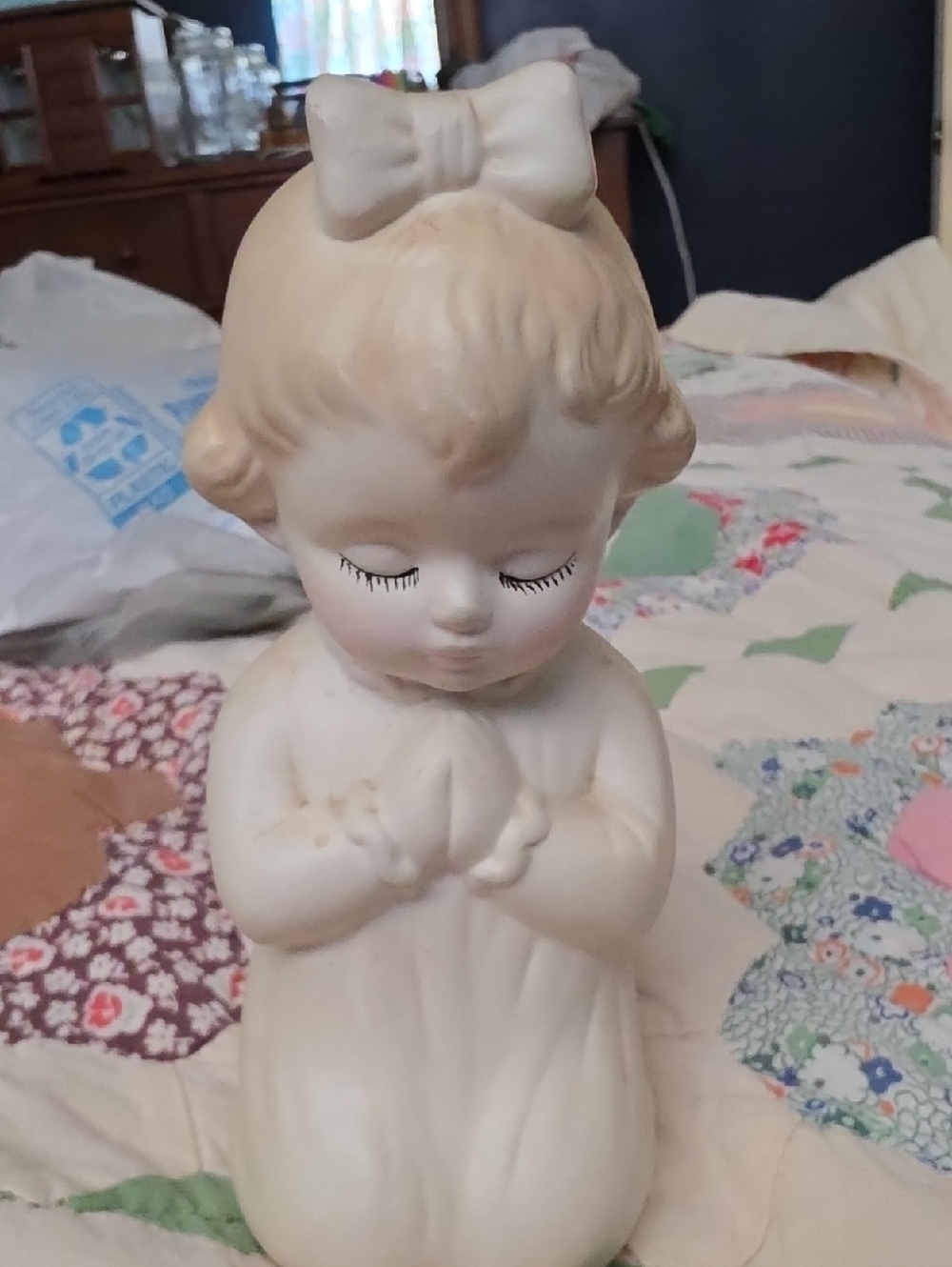 Cream Porcelain Praying Girl Figurine - Classic Home Accent